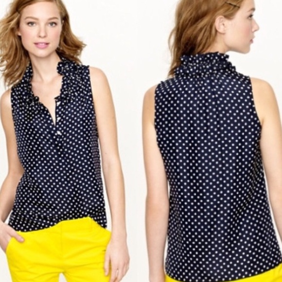 J. Crew Tops - J. Crew Naomi Silk Navy top white polka dot VGUC 0